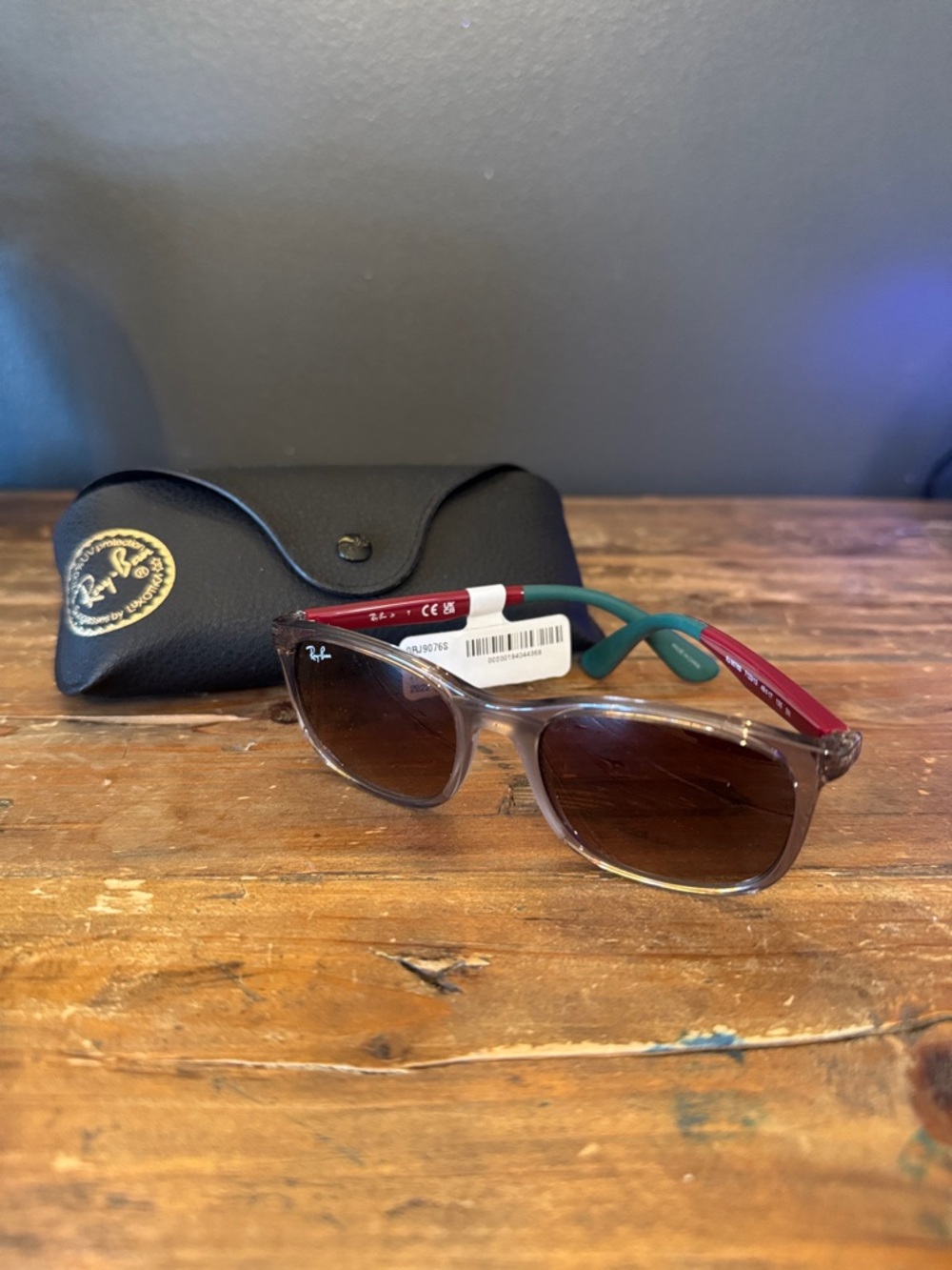 Ray-Ban Translucent Taupe Frame Sunglasses with Red and Green Temples